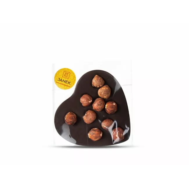 Velké hořké čokoládové srdíčko s lískovými ořechy